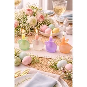 Frosted Glass Bunny Candle Holders Set of 4 Pastel